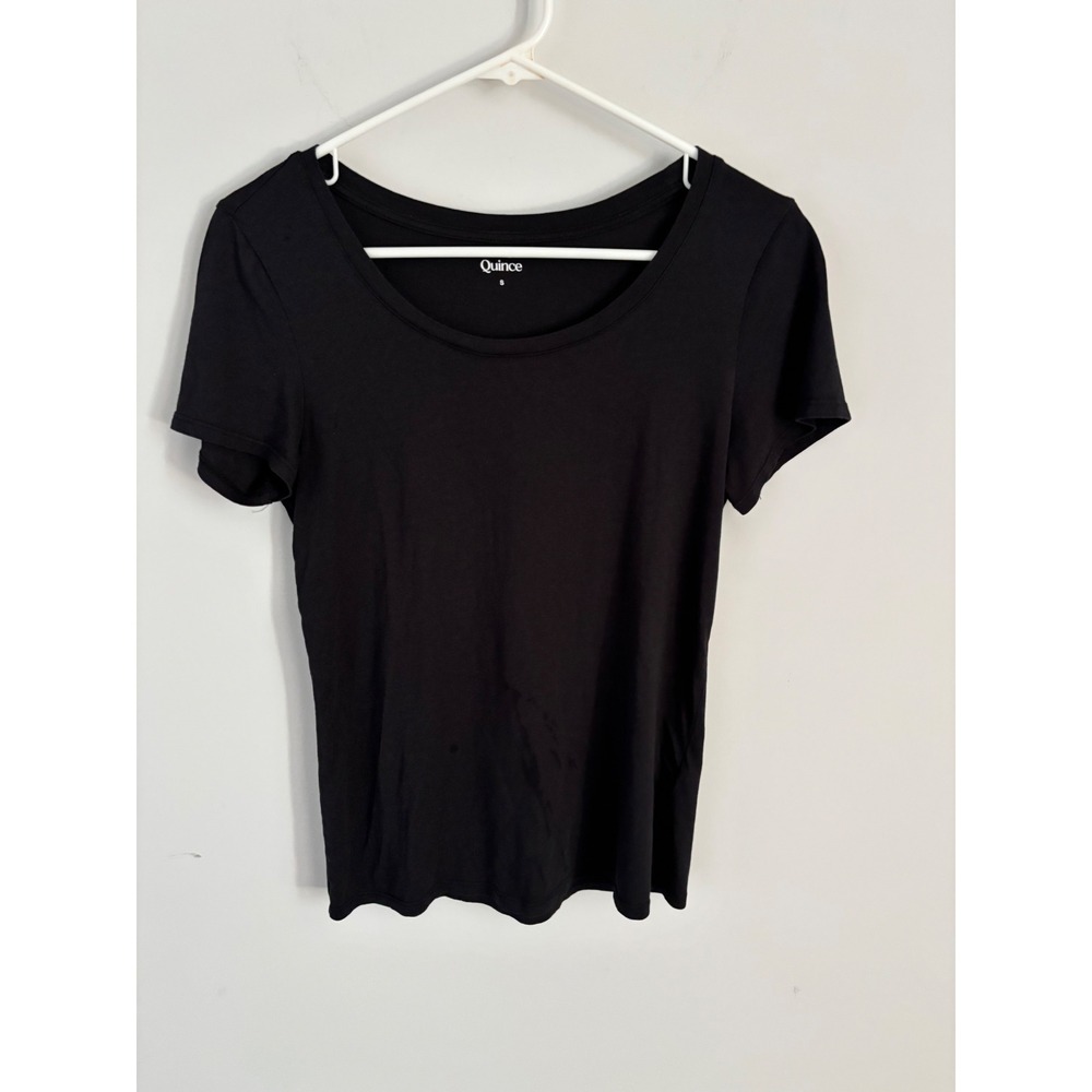 Quince Womens Black Scoop Neck Short Sleeve Tee Top Size Small